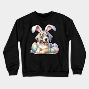 Puppy Great Dane Bunny Ears Easter Eggs Happy Easter Day Crewneck Sweatshirt